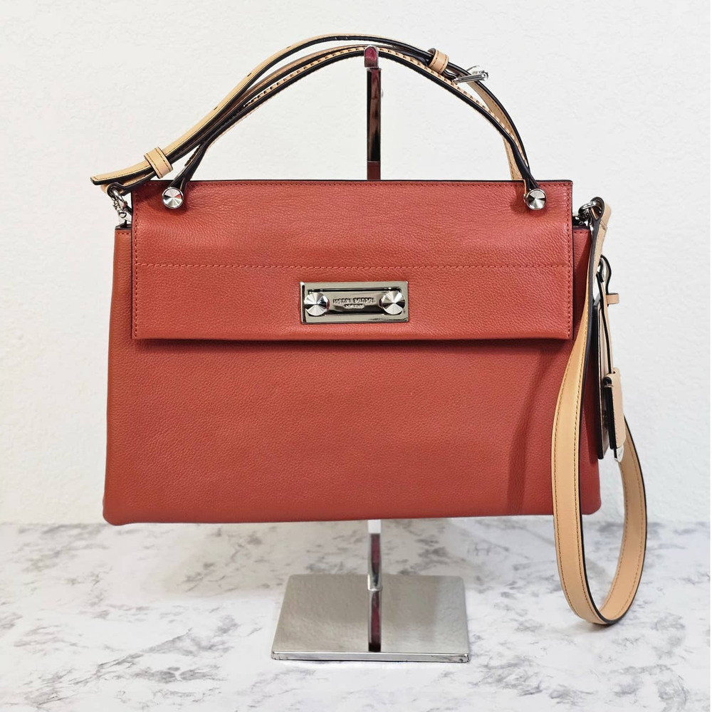 Henri Bendel Modern Icon Top Handle Red Satchel Crossbody Strap & Logo Tags NWOT